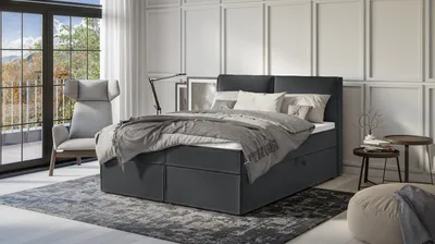 Produktbild von S-STYLE MÖBEL - Vortex - Modernes Boxspringbett 160x200 mit Topper und Bettkästen aus Graphit Luxusmicrofaser, B/T/H: 160 cm / 218 cm / 103 cm