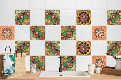 Produktbild von 24 Stück Magic Stick Sticker Aufkleber Küchen Wandfliesen Bad Deko Motive Bunte Mosaik 20 x 20 cm