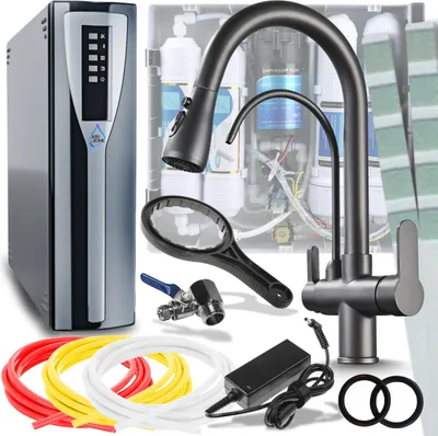 Immagine prodotto di Rubinetto da cucina a 3 vie Ari Nordic con doccetta estraibile, beccuccio girevole 360 gradi, per filtro acqua, grafite