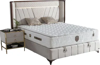 Produktbild von LUSSO Polsterbett  160x200  - Farbe: Creme - Set:  Bettkasten-Kopfteil - Matratze