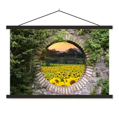 Produktbild von MuchoWow® Textilposter Durchschauen - Blumen - Sonnenblume 60x40 cm mit schwarzem Rahmen - Hölzernes