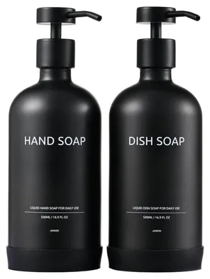 Produktbild von Seifenspender Glas Schwarz 500 ml 2er Set mit Silikonunterlage