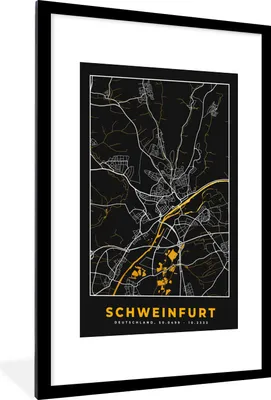 Produktbild von MuchoWow® Gerahmtes Poster Deutschland - Schwarz und Gold - Schweinfurt - Stadtplan - Karte 60x90 cm - Poster mit Schwarzem Bilderrahmen Wandposter Rahmen Foto Bilder - Dekoration - Wandposter Wohnzimmer - Hochwertig