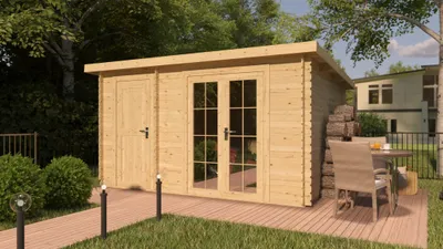 Produktbild von WOODTEX Naturbelassen 28 mm Gartenhaus Blockbohlenhaus Belfort 1, Gartenhaus aus Fichte, Blockbohlenhaus naturbelassen, Gartenhaus mit 28 mm Wandstärke, Gartenhaus ohne Anbau