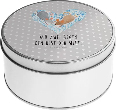 Produktbild von Mr. & Mrs. Panda Erinnerungsbox Mäuse Herz - Grau Pastell - Geschenk, Dose, Vorratsbehälter, Heiraten, Hochzeit, keksdosen, Liebesspruch, Maus, für Immer, Vorratsdosen