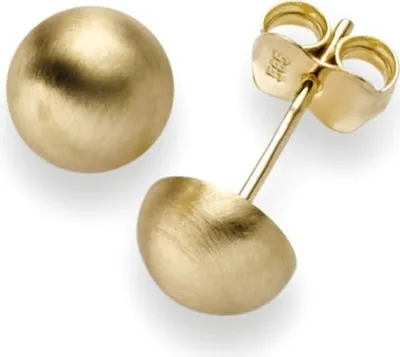 Produktbild von Paar Ohrstecker Ohrschmuck Halbkugel 6,5mm 585 Gold Gelbgold mattiert