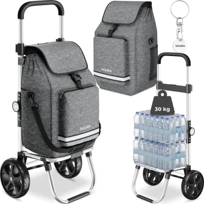 Produktbild von tectake Einkaufstrolley 3-in-1 klappbar mit Kühltasche 45,5L 30kg Aluminium Shopper Trolley Umhängetasche Sackkarre höhenverstellbar