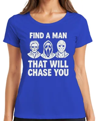Productafbeelding van Vind een man die achter je aanjaagt - Horrormaskers Jason Ghostface dames T-shirt, blauw, maat M