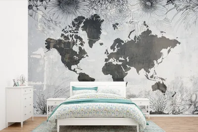 Produktbild von Weltkarten-Wandtapete - Blumen - Holz - Breite 525 cm x Höhe 350 cm