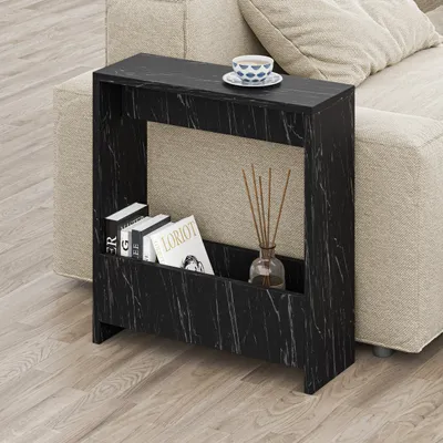 Produktbild von DECORTIE Simpi Moderner Beistelltisch, Schwarzer Marmor Effekt, Mehrzweck mit Kreativität 2 Etagen 55 x 20 x 60 cm
