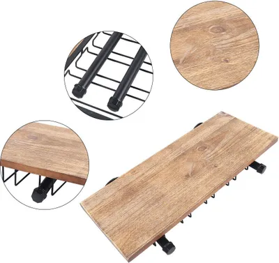 Image de Vintage étagère murale en bois casier à vin porte-bouteilles étagère à liqueur verre à vin suspension décoration pour maison bar