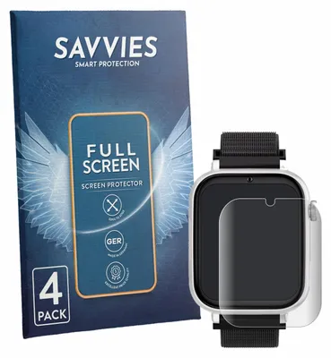 Produktbild von 4x Savvies Fullscreen Schutzfolie für SaveFamily SaveWatch Plus Displayschutz Folie Fullcover Klar Transparent