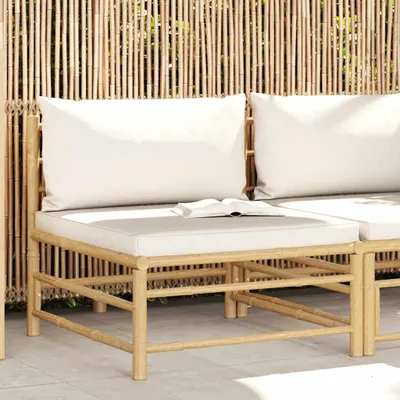 Produktbild von vidaXL Garten-Mittelsofa mit Kissen Cremeweiß Bambus