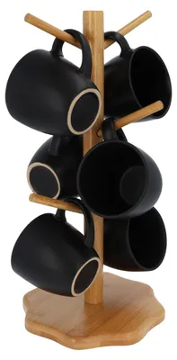 Immagine prodotto di QUVIO Portabicchieri - Per 6 tazze - Albero delle tazze - 6 rami - Portabicchieri - In piedi - Portabicchieri - Legno - Marrone - 17,5 x 17,5 x 35 cm
