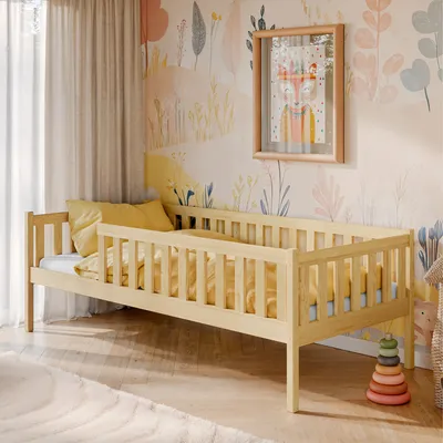 Image de Lit d'enfant 90x200 avec protection antichute, sommier à lattes, lit d'enfant | sûr & stable | autres dimensions : 80x160, 80x180, 90x190 cm | 90x200 cm de 4 à 18 ans, naturel