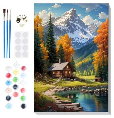 Malerei nach Zahlen, Berglandschaft, 20x30cm, Acryl, DIY-Set für Erwachsene