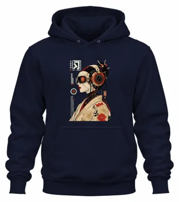 Imagen del producto de Sudadera con capucha estilo cyberpunk, diseño de ge japonesa, cyborg, anime, manga, estética Y2K, ciencia ficción, color azul marino, talla 3XL