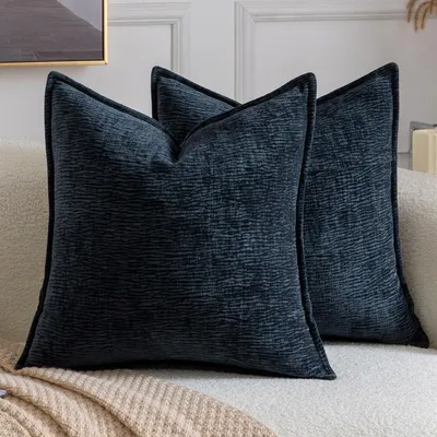 Zdjęcie produktu dla Poszewka na poduszkę 45x45 cm, zestaw 2 szt., ciemnoniebieska, szenil, do sofy