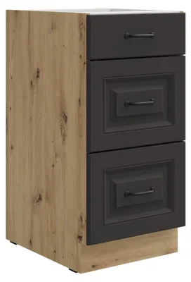 Produktbild von Küchen Unterschrank 40 cm Stilo Grau + Eiche Artisan matt Vollauszug Soft-Close Küche Einbauküche