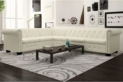 Produktbild von vidaXL Chesterfield-Ecksofa 6-Sitzer Kunstleder Weiß