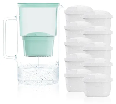 Wasserfilterkanne 3 L, Borosilikatglas, 10 Filter, Mint