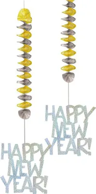 Image de Décoration à suspendre Nouvel An Happy New Year 2 pièces argent-or - taille unique
