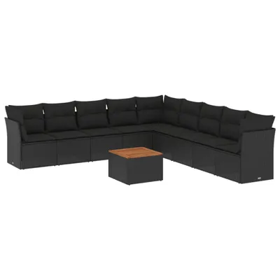 Produktbild von vidaXL 10-tlg. Garten-Sofagarnitur mit Kissen Schwarz Poly Rattan