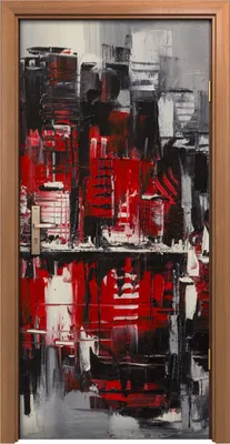 Produktbild von Türposter 90x200 cm Türaufkleber Türtapete Türfolie Klebefolie Malerei Stadt rot schwarz Wasser