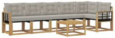 Image de Ensemble de canapés d'extérieur vidaXL avec coussins, 7 pièces, blanc et gris clair
