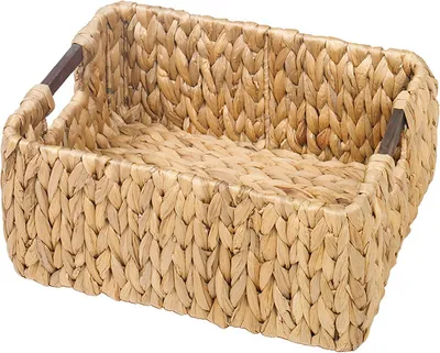 Produktbild von Aufbewahrungskorb FABI (39/27/16)Wasserhyazinthe mit Holzgriff Natur BSCI, Geschenk edel verarbeitet, Handarbeit, nachhaltig, Aufbewahrung Ordnungshelfer Aufbewahrungskorb Regalkorb