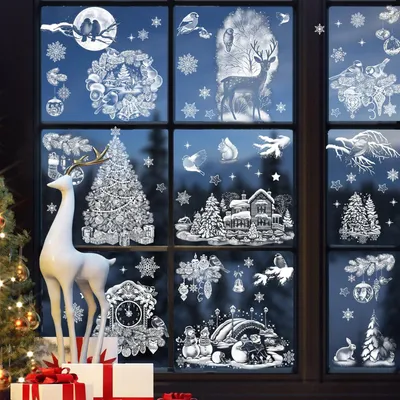 Produktbild von Fensteraufkleber Weihnachten, 124 Stück, Wiederverwendbare PVC Aufkleber, Für Winterdekoration