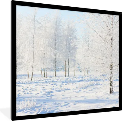 Produktbild von MuchoWow® Gerahmtes Poster Schnee - Bäume - Winter 40x40 cm - Poster mit Schwarzem Bilderrahmen Wandposter Rahmen Foto Bilder - Mit Rahmen - Wanddekoration Schlafzimmer
