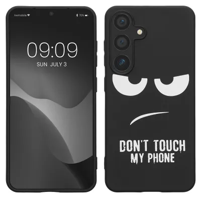 Produktbild von kwmobile Hülle kompatibel mit Samsung Galaxy S25 - Handyhülle Silikon Case - Don't touch my Phone Weiß Schwarz