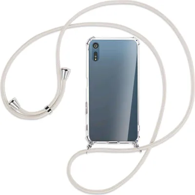 Produktbild von Handykette Backcover-Schutzhülle mit Band (Metall silberfarben) für Sony Xperia XZ, XZs - broken white