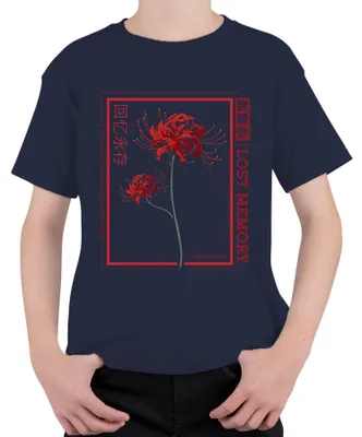 Zdjęcie produktu dla LOST MEMORY Red Spider Lily Higanbana Japanese Streetwear Uni Koszulka dziecięca, Granatowy, 128