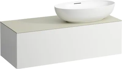 Produktbild von LAUFEN ILBAGNOALESSI Schubladenelement, 1 Hahnloch, Steinplatte Calce Avorio, Ausschnitt rechts, 120x50x37cm, zu WT-Schale H81897 7, H4313190972601
