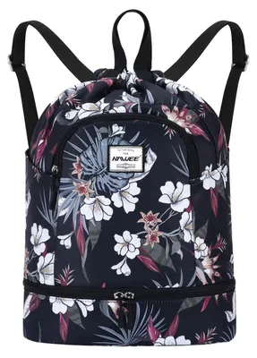 Sportrucksack mit Kordelzug, L, rot mit Blumenmuster, Unisex