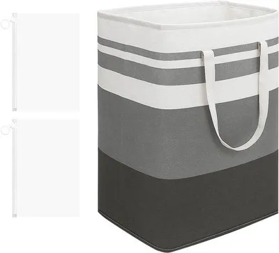 Image de Panier à linge pliable avec sacs de rangement - Capacité de 75 litres - Motif gris et blanc