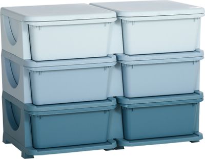 HOMCOM Schubladenschrank für Kinder mit Stauraum Aufbewahrungsboxen Spielzeug-Organizer Spielzeugkiste drei Ebene für Kinderzimmer 3-6 Jahre Kindermöbel Blau 75 x 37 x 56,5 cm
