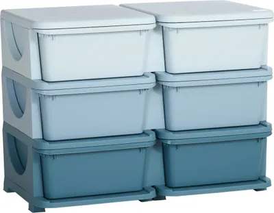 Produktbild von HOMCOM Schubladenschrank für Kinder mit Stauraum Aufbewahrungsboxen Spielzeug-Organizer Spielzeugkiste drei Ebene für Kinderzimmer 3-6 Jahre Kindermöbel Blau 75 x 37 x 56,5 cm