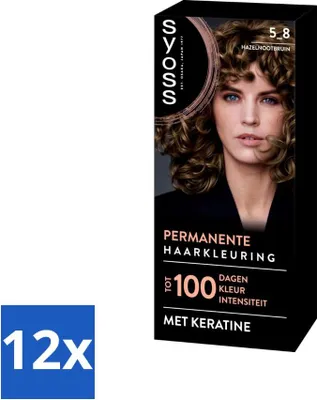 Obrázok produktu pre SYOSS - Farbenie 5-8 orieškovo hnedá - Farba na vlasy - Šedé krytie - Znižuje lámavosť vlasov - Hodnotné balenie - 12 kusov
