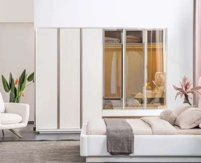 Produktbild von Weißer Kleiderschrank Schlafzimmer Schrank Robuster 6 türiger Glasschrank