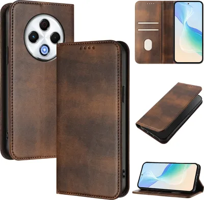 Produktbild von Handyhülle für Tecno Spark 30 4G, Vintage Leder RFID Schutz Kartenfach Standfunktion Magnetische Klapphülle Braun