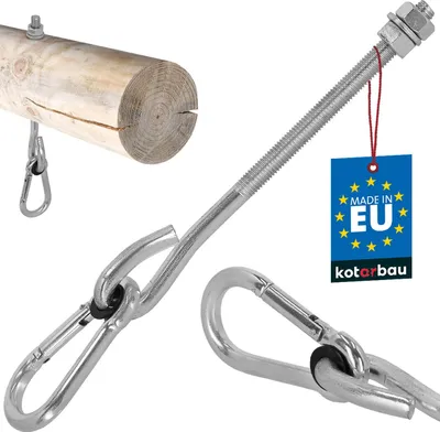 Produktbild von KOTARBAU® Schaukelhaken mit Karabinerhaken M12 230 mm verzinkter Stahl Schaukelhaken für Holzbalken Karabinerhaken Schraubhaken Schwerlasthaken