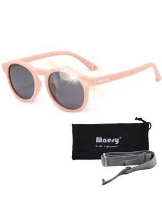 Produktbild von Maesy Baby Sonnenbrille Kinder 1-3 Jahre - Flexibel biegbar - Gummiband - Polarisierter UV400 Schutz - Jungen und Mädchen – Rund - Bowi – Rosa