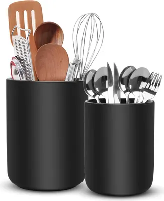Produktbild von Küchenutensilienhalter, Utensilienhalter Aus Keramik für Die Küchentheke, Aufbewahrung von Küchenutensilien, 2 Stück Kochutensilien(Schwarz)