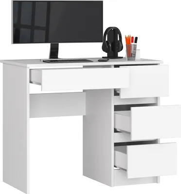 Image de BDW Bureau de bureau avec 4 tiroirs, Gamingtisch, Blanc Droite