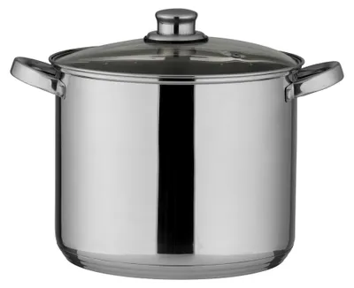 Produktbild von Universaltopf aus Edelstahl mit Glasdeckel und Drahtgriffen, 10 Liter Volumen