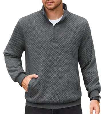 Immagine prodotto di Maglione da uomo con zip, struttura a nido d'ape, vestibilità aderente, stile elegante, colore grigio, taglia XXL, Immagine generata dall'IA