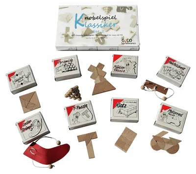 Produktbild von GICO Knobelspiel Klassiker Set 2 - 8 Geduldspiele in Geschenkverpackung - 2181